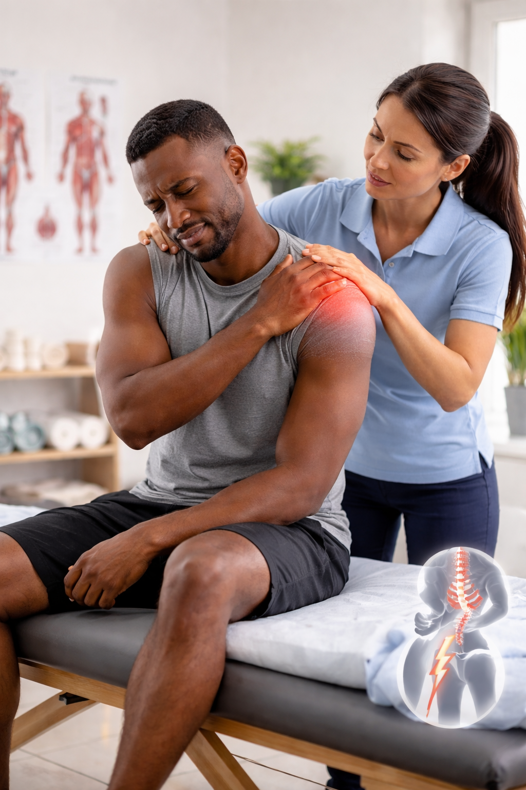 Therapist treating shoulder pain